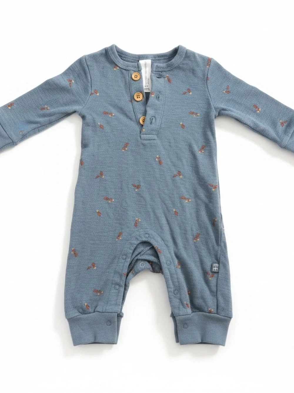 Gerber Blue Long-Sleeve Henley One-Piece with Wood Buttons
